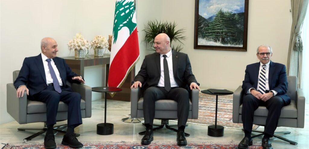 A meeting at the Baabda Palace between Aoun, Barry and Salam